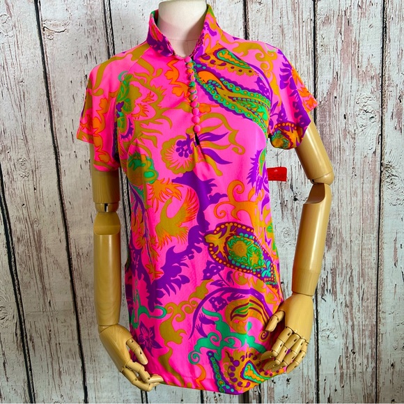 Vintage Tops - 🎉HP🎉 Vintage Val Mode MOD Psychedelic Floral Blouse Shirt Top EUC Size SMALL